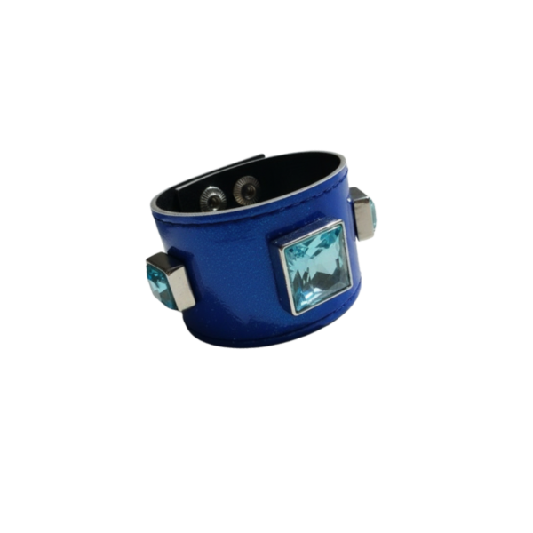 Producto - Brazalete ecocuero azul con aplique piedra azul