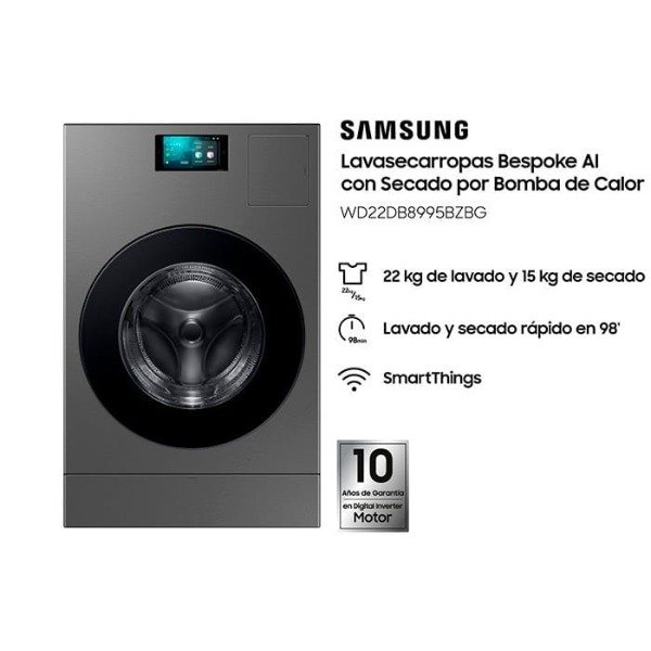 Producto - LAVASECARROPAS SAMSUNG 22KG BESPOKE C/PANTALLA WD22DB8995BZBG INOX