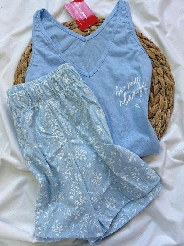 Producto - Pijama flor celeste