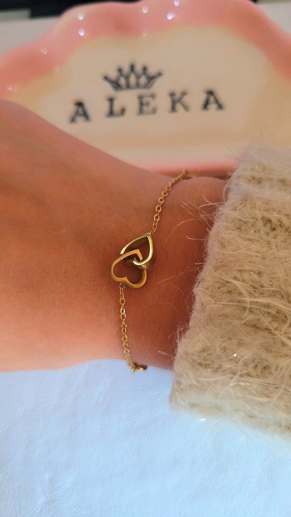 Producto - Pulsera doble corazón de acero dorado - 0