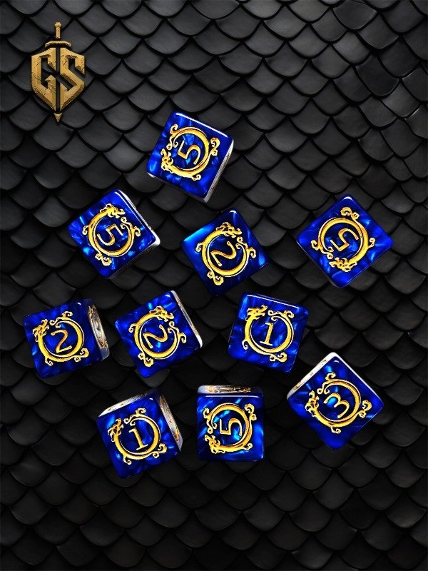 Producto - Set de 10 dados D6 Azul y Dorado
