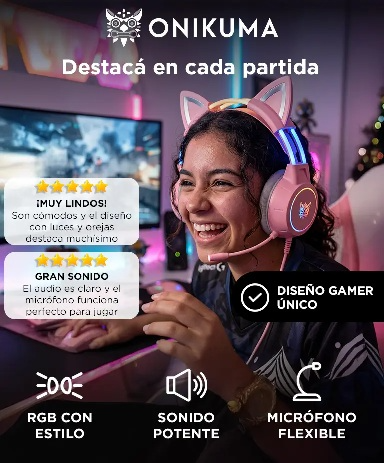 Producto - Auricular c/microfono -driver 50mm -acolchados -gamer -3.5mm + usb -diseño gato - 1