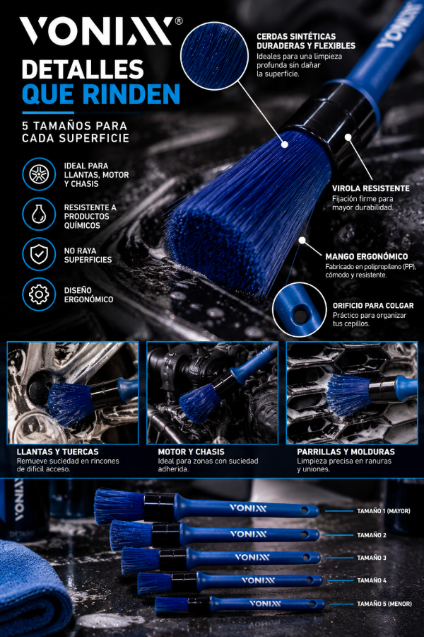 Producto - Kit De Cepillos Para Detailing Exterior Vonixx 5 Piezas - 1