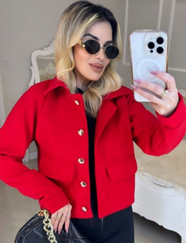 Producto - Saquito de paño corto con bolsillos Rojo