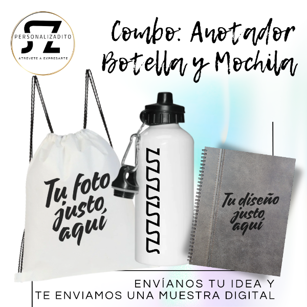 Producto - Combo botella, mochila y anotador
