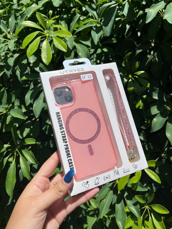 Producto - Funda magsafe con straps de brillos rosa
