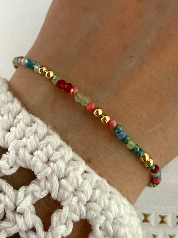 Producto - PD116 Pulsera piedritas y bolitas acero dorado