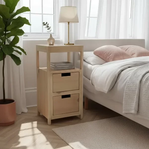 Producto - MESA DE LUZ INDUSTRIAL CHICA 30X30X60alt COLOR ROBLE CLARO