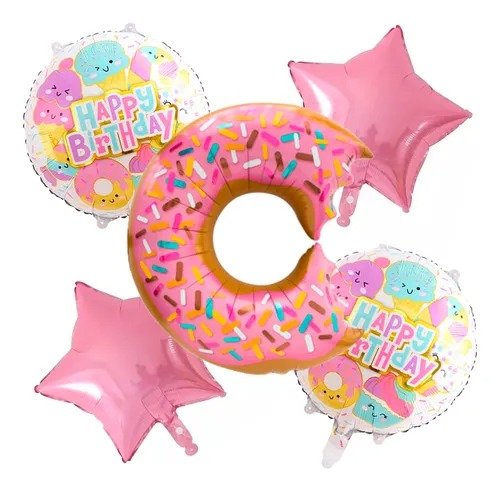 Producto - KIT DE GLOBOS DONA Y ESTRELLA FELIZ CUMPLEAÑOS 5 PIEZAS x1