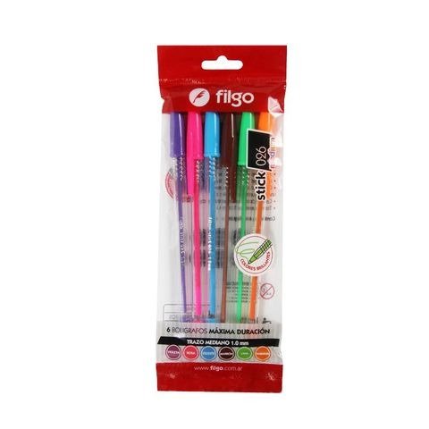 Producto - BOLIGRAFO 1MM STICK 026 MEDIUM COLORS BLISTER X6 FILGO
