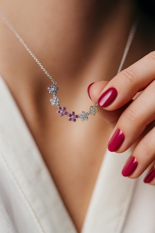 Producto - Conjunto cadena y dije de flores de Cúbics en Plata 925