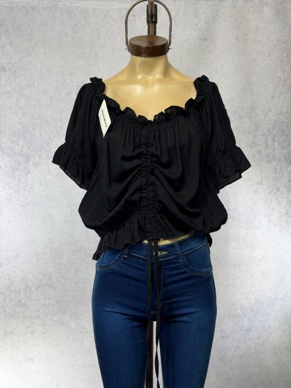 Producto - BLUSA PARAISO NEGRA M/CORTA FIBRANA FRUNCE