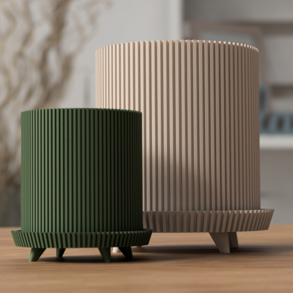 Producto - Maceta cilíndrica con patitas - Impresa en 3D