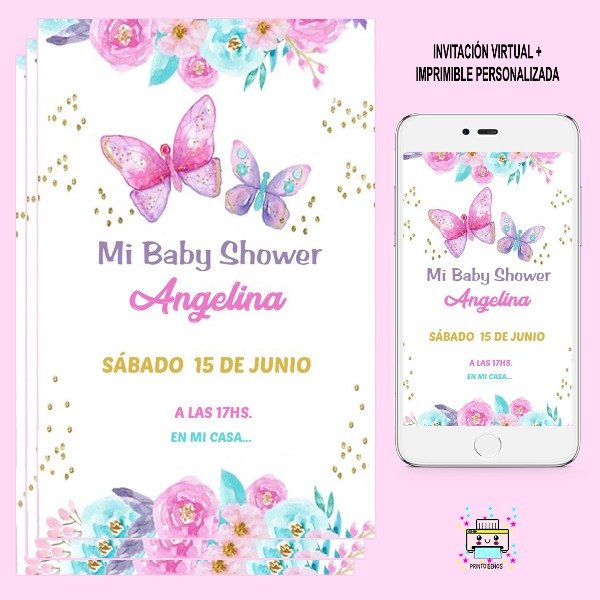 Producto - Tarjeta Invitación Baby Shower Digital Whatsapp Mariposas