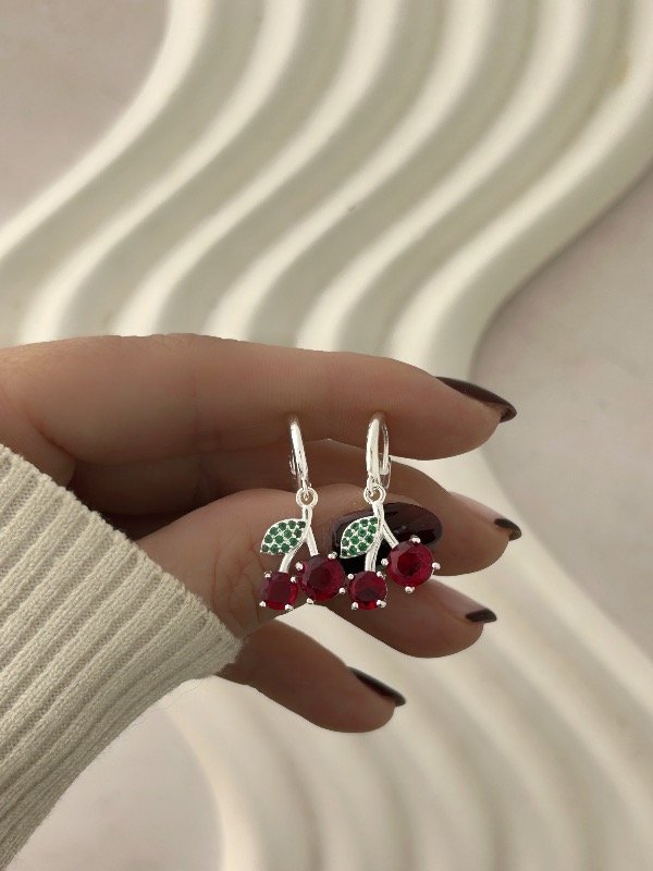 Producto - ARGOLLAS DE PLATA CEREZAS ROJAS 0878