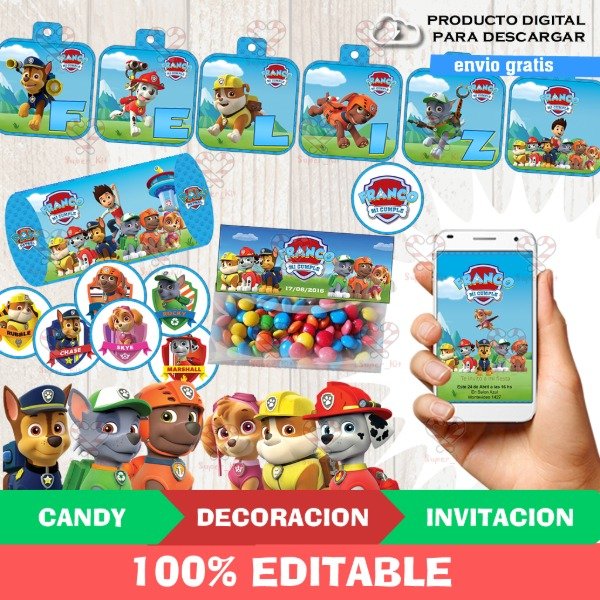 Producto - Kit Imprimible Paw Patrol Patrulla Canina Editable