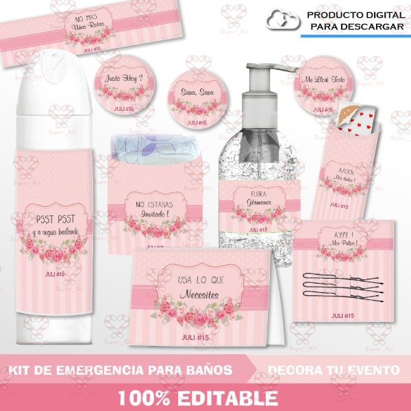 Producto - Kit Emergencia SOS para Baños Shabby Rosa Editable