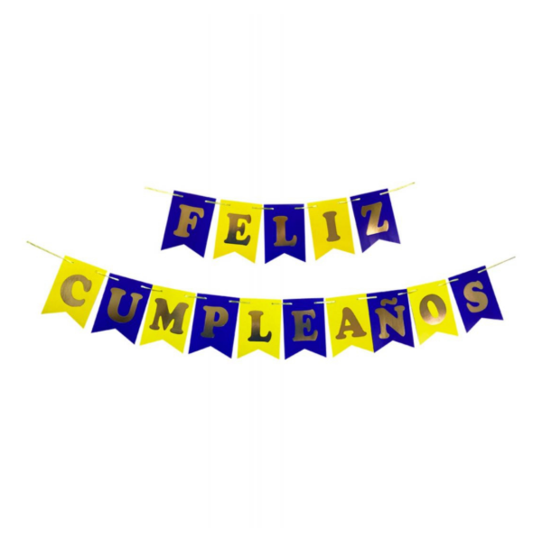 Producto - Banderin stamping letra ancha FELIZ CUMPLEAÑOS color azul y amarillo