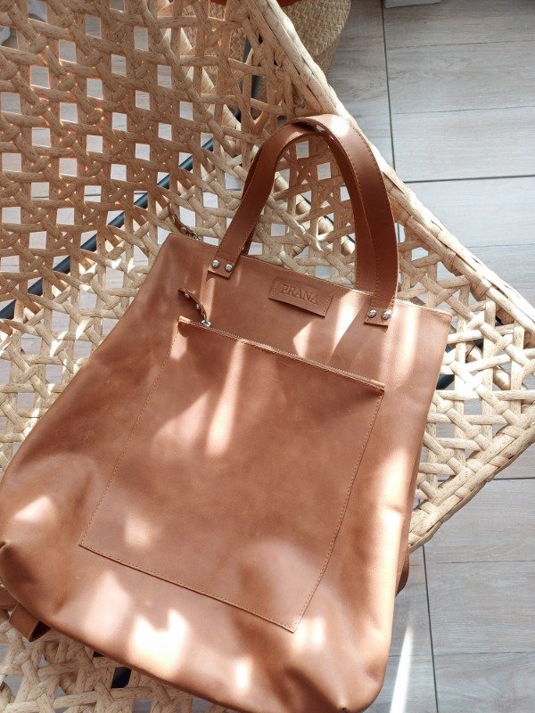 Producto - Mochila Cartera Xiam (2 en 1) CUERO habano sin tachas