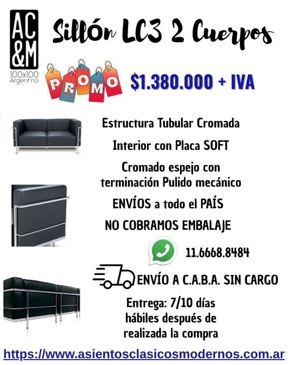 Producto - Sillón Sofá LC3 GRAND CONFORT 2 Cuerpos, Estructura Tubular Cromada!!