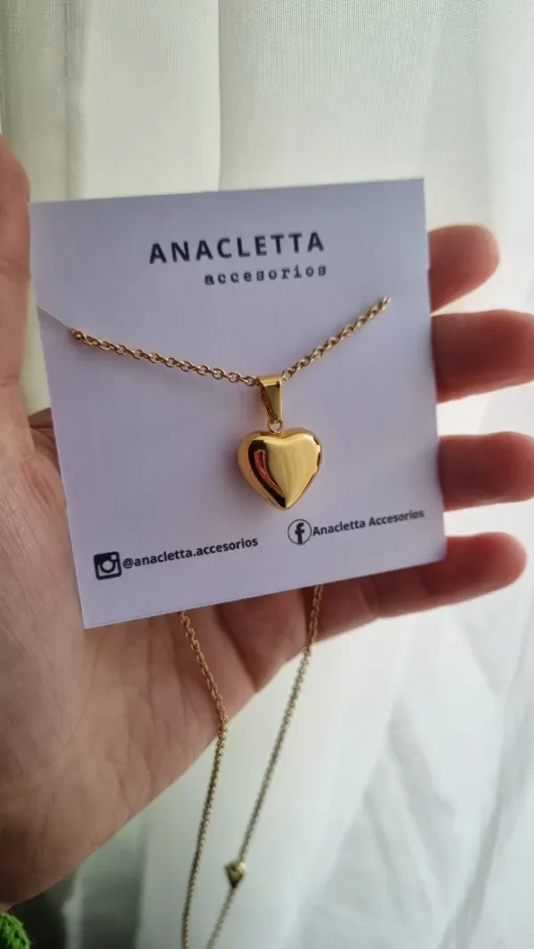 Producto - Gargantilla corazon súper inflado Acero dorado