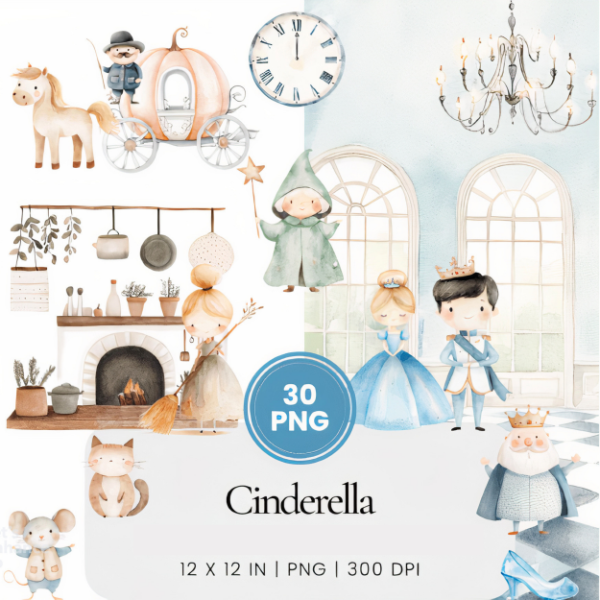 Producto - Cenicienta - Clipart Acuarela . Imágenes PNG - INF10