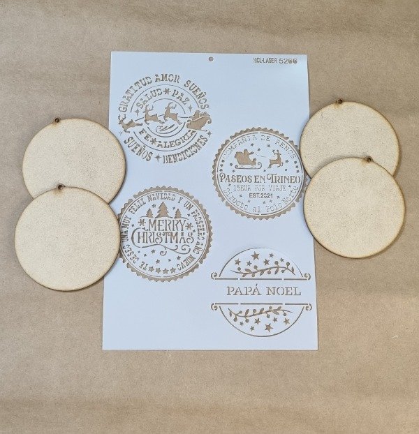 Producto - St 5266 kit de 20x30cm - Stencil  Cartelitos naviveños con adornos MDF	10cm