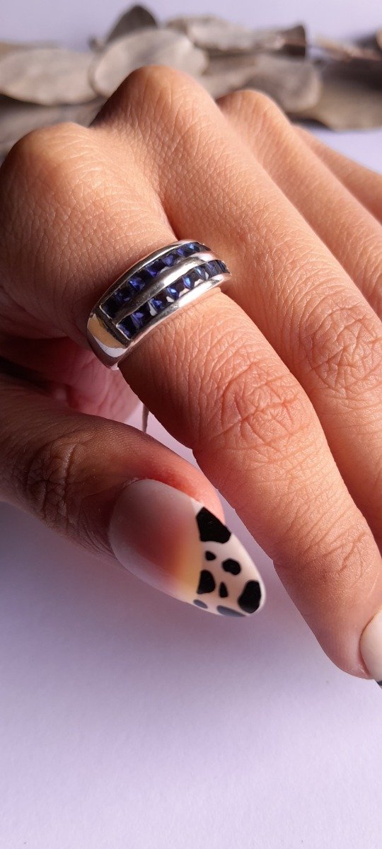 Producto - Anillo plata doble cubic azul cinta