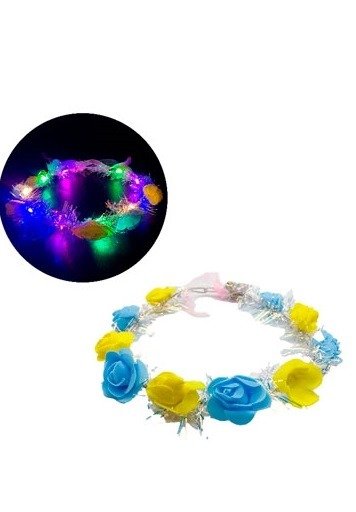 Producto - Corona de Flores Goma Eva con Luces Celeste y Amarilla