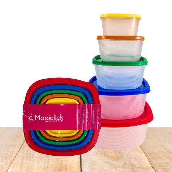 Producto - Set de tupper x5 con tapa hermética