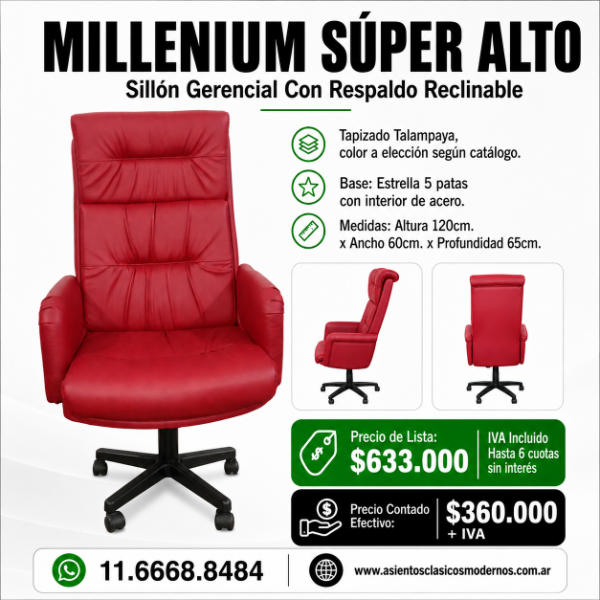 Producto - Sillón Gerencial MILLENIUM SÚPER ALTO, Tapizado Talampaya Rojo!!