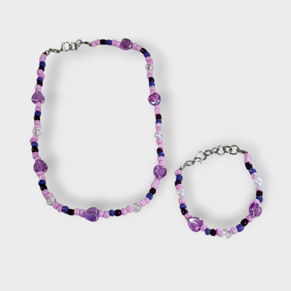 Producto - Collar + Pulsera Corazon cristal Lila