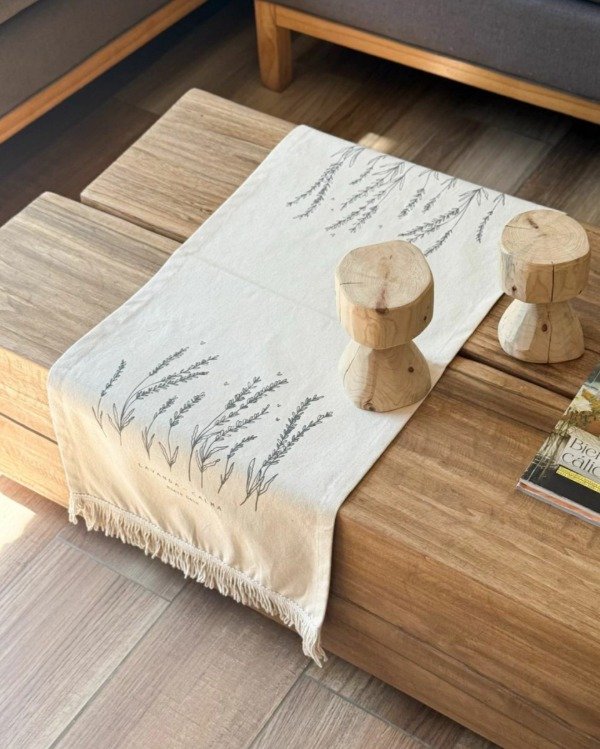 Producto - Camino de mesa con flecos (lavandas - natural)