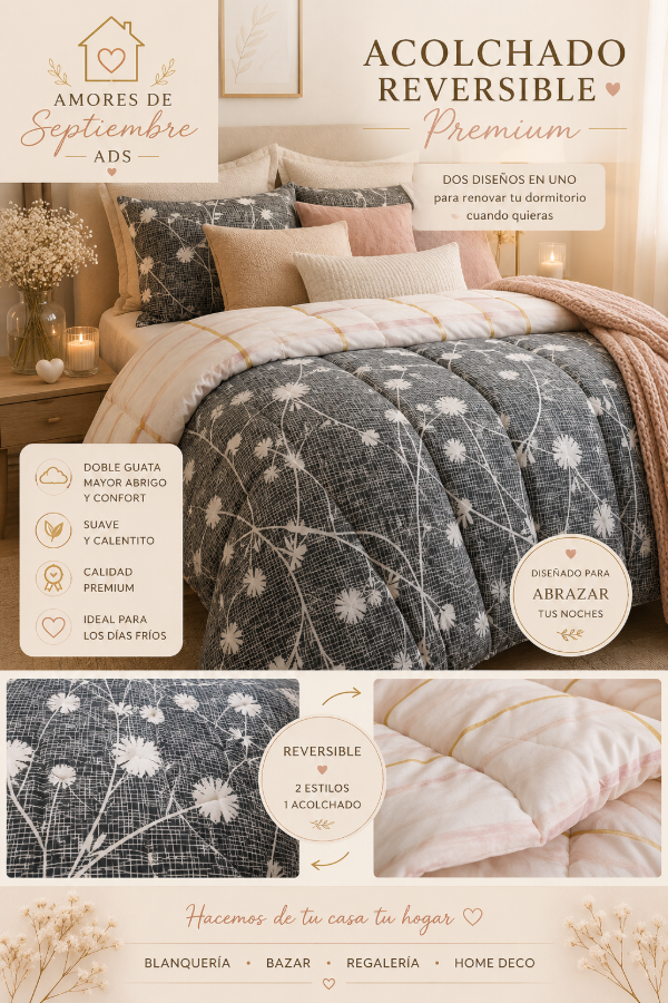 Producto - Acolchado reversible 2 plazas y media