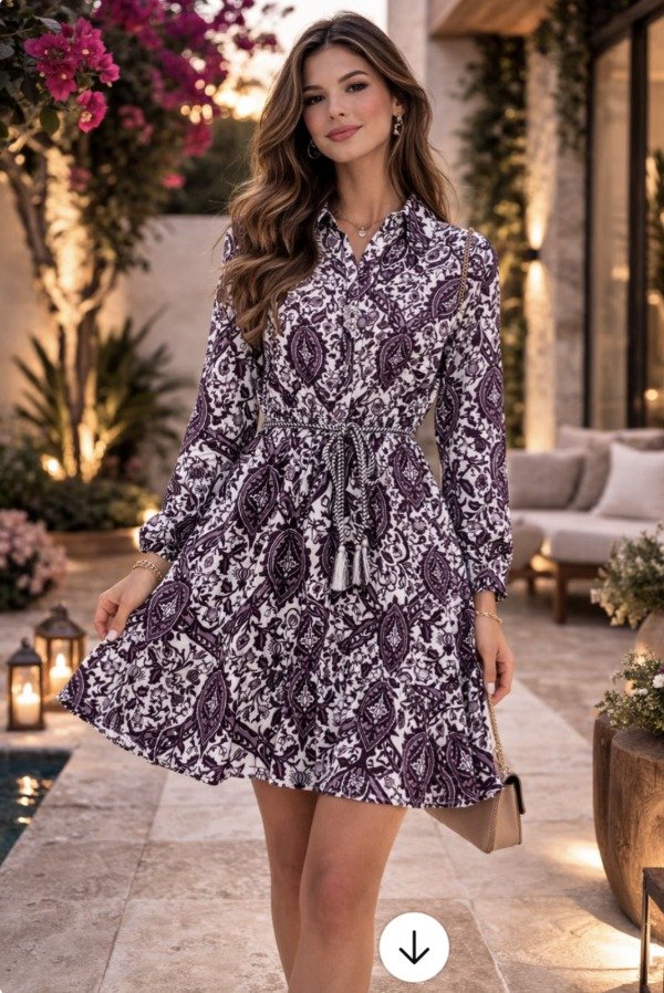 Producto - Vestido ML estampado botones con strass Bordo importado 125br84