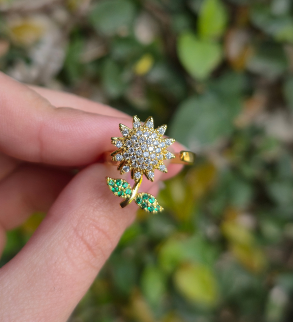 Producto - Anillo giratorio girasol con hojitas