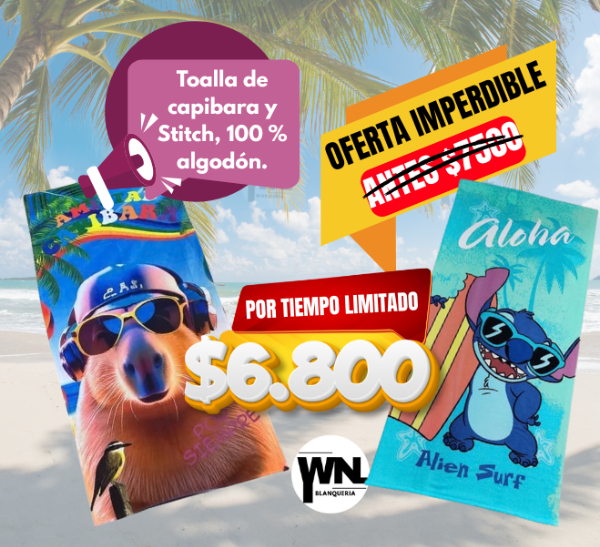 Producto - TOALLON DE CAPIBARA Y STITCH ALGODON OFERTA