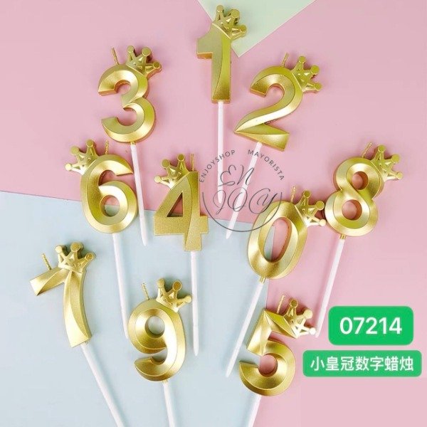 Producto - VELA NUMERO CON CORONA PEQUEÑA DORADO 07214