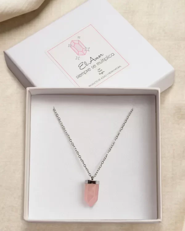Producto - Collar Acero Cuarzo Rosa - 0