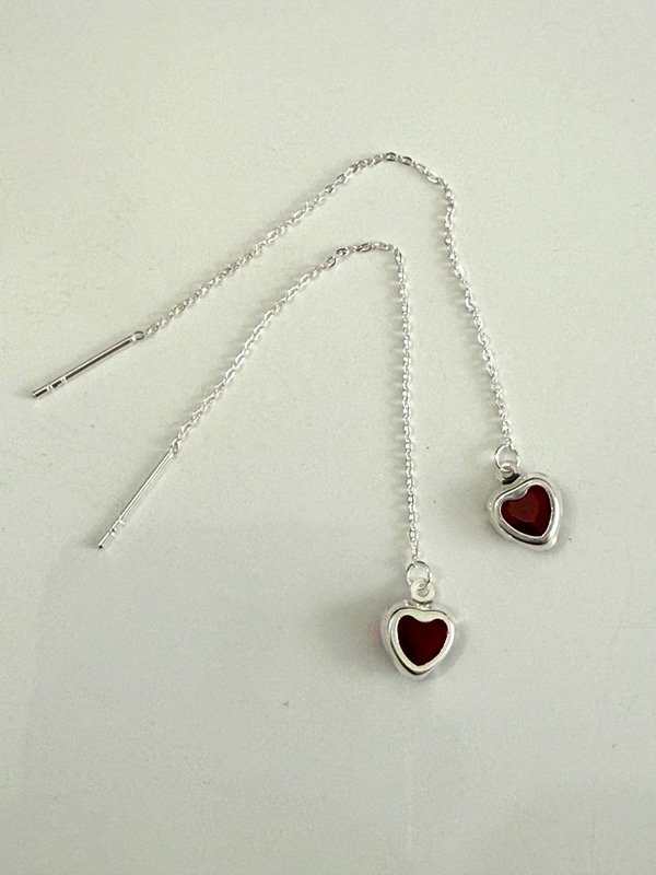 Producto - AB1618 Aros pasante colgantes corazón rojo acero blanco