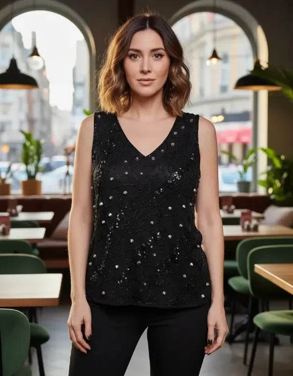 Producto - Musculosa de Tul con  tachas y canutillos de Noche - 1