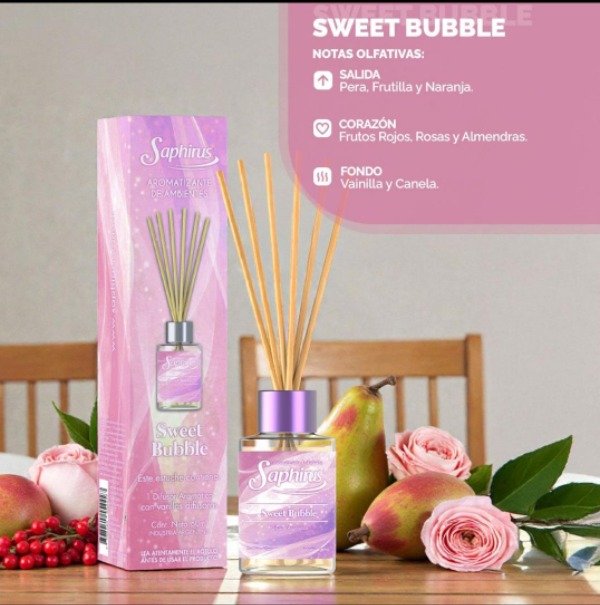 Producto - DIFUSOR CON VARILLAS SAPHIRUS 60ML "SWEET BUBBLE"