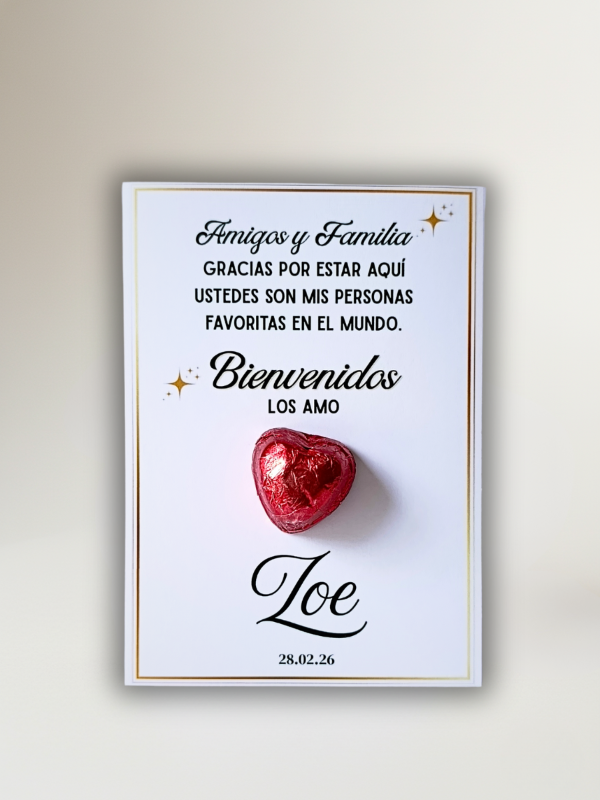 Producto - Tarjetón de Bienvenida SIN chocolate