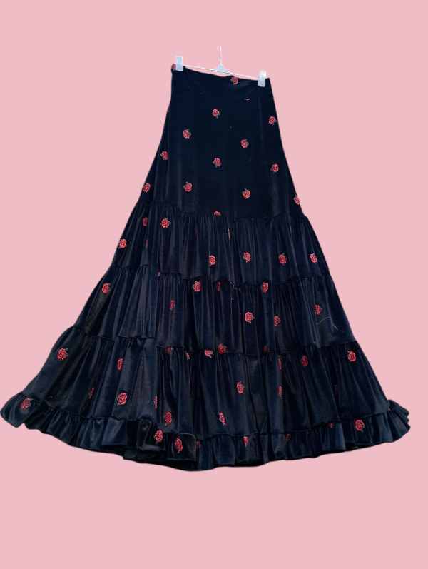 Producto - Falda canastera terciopelo rositas