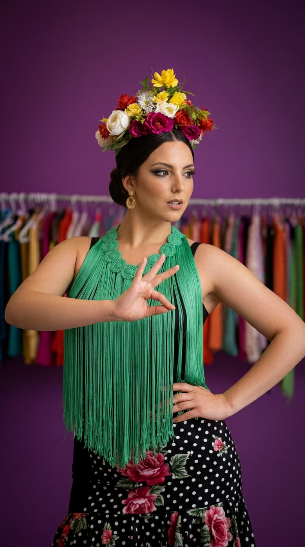 Producto - Collar De Flecos De Seda Círculos Verde Esmeralda - 0