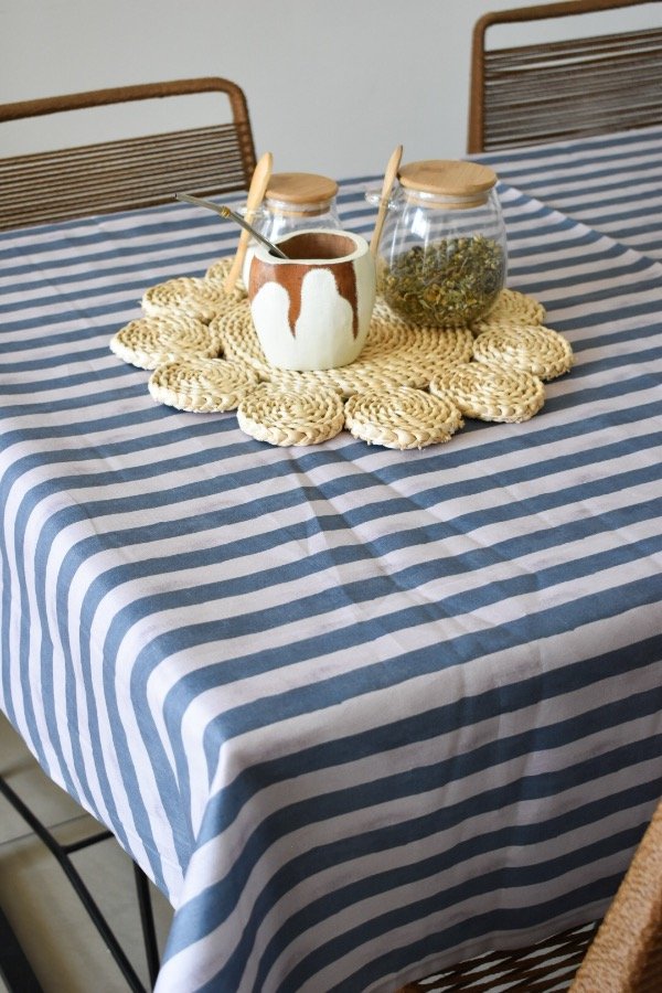 Producto - Mantel Antimanchas Rayas Turquesa