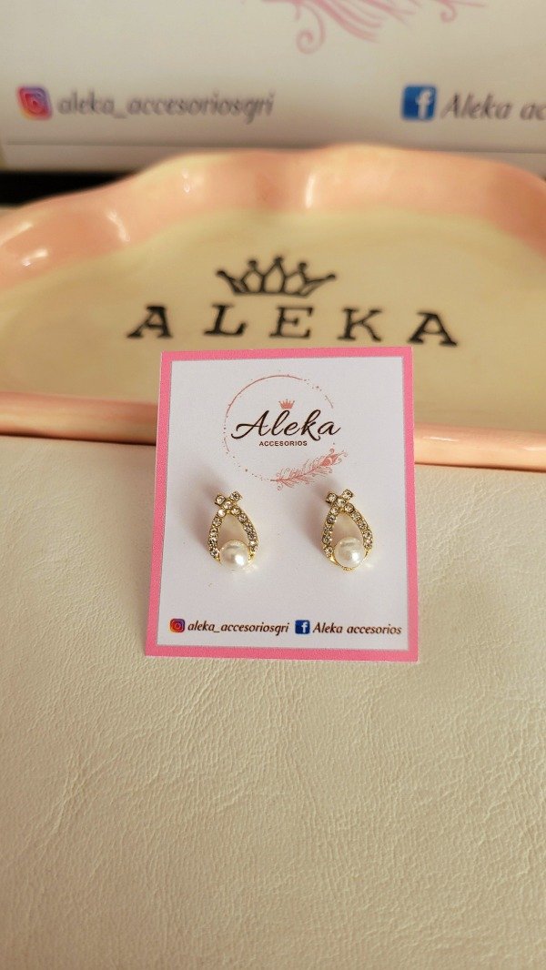 Producto - Aros perla con strass de acero dorado - 2