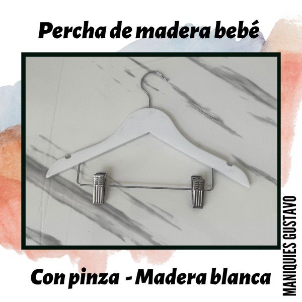 Producto - Percha de madera bebé con pinza blanca