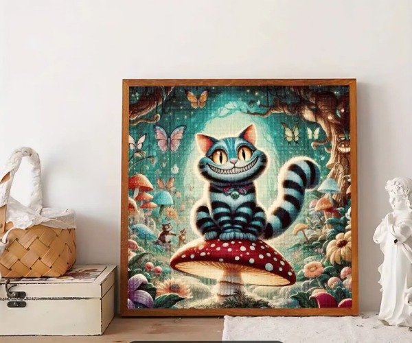Producto - DIAMOND PAINTING 50X50 CHESHIRE EN EL HONGUITO, GATO ALICIA CUADRADOS