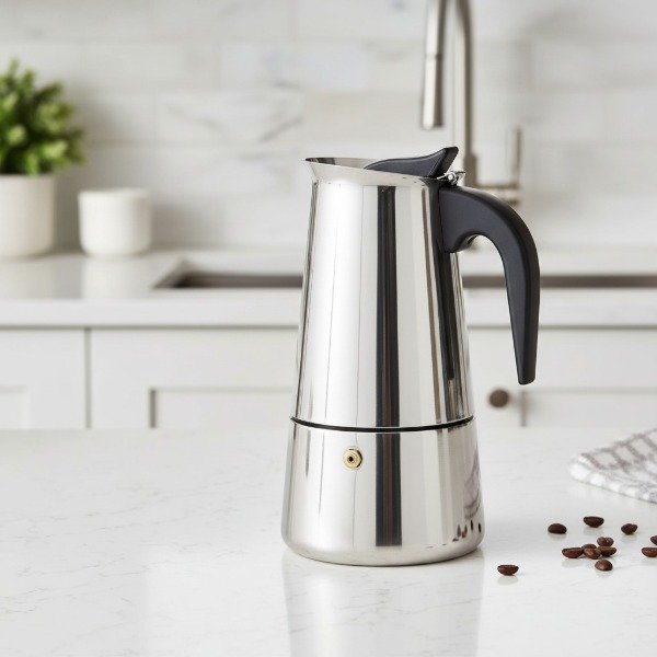 Producto - CAFETERA ITALIANA ACERO INOX MANGO NEGRO 6 TAZAS 20X12CM